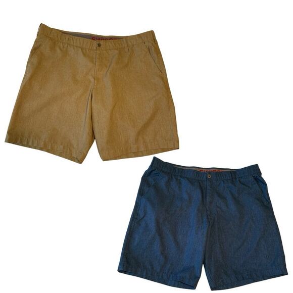 Lot Of 2 Swiss Tech Mens Size 42 Flat Front Shorts Casual Brown Blue - Picture 1 of 16